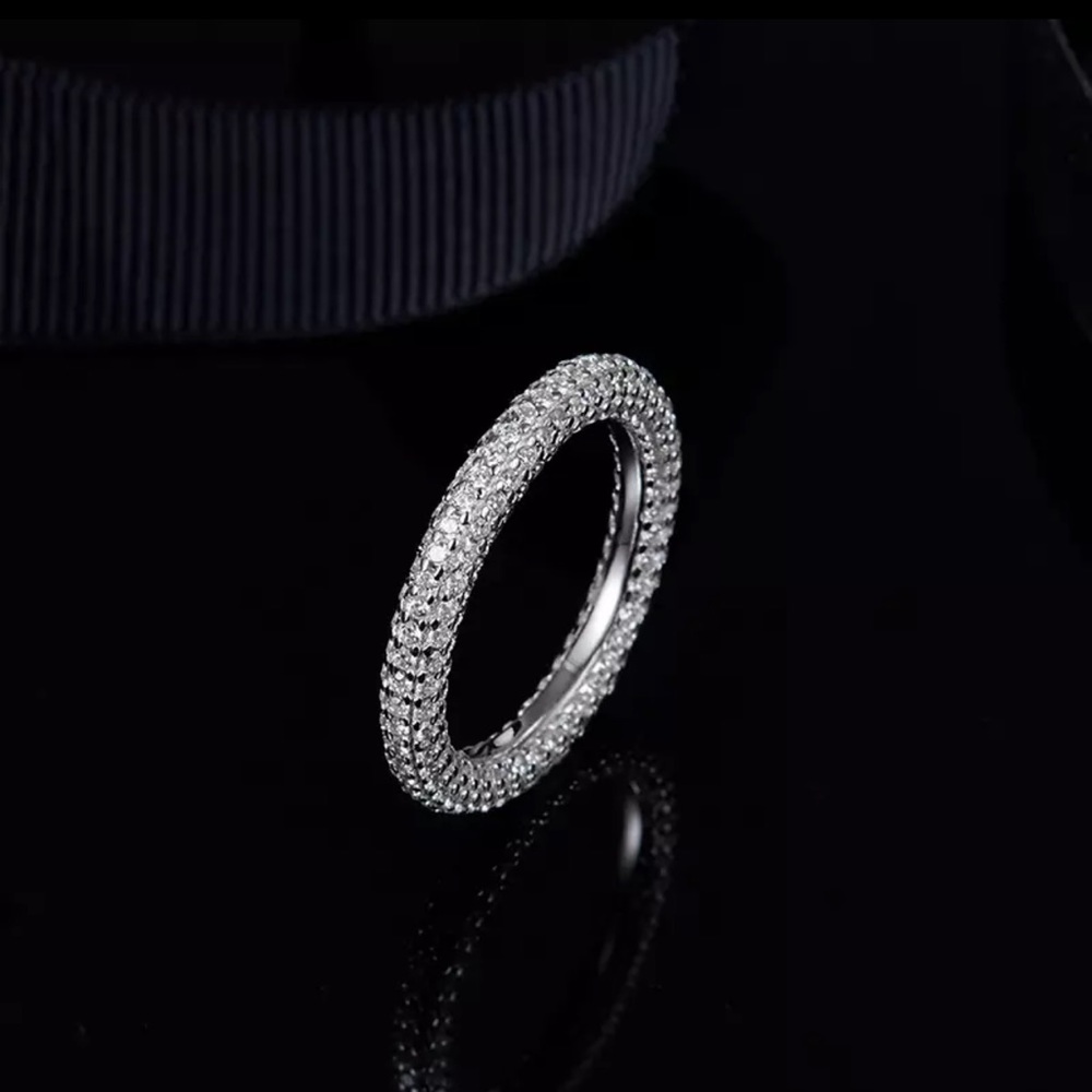 New Woman’s 18K Gold Plated Sterling Silver 3 Row White Sapphire Eternity Ring - Picture 10 of 11